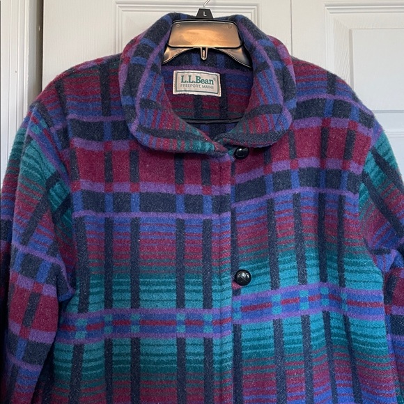 VTG 80s L.L.Bean wool blend stadium blanket Aztec coat Southwestern plaid pocket - Picture 5 of 12